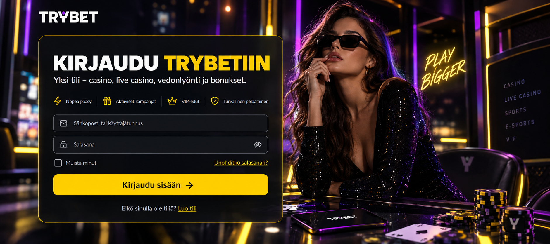 TryBet login – yksi tili casinolle, sportsbookiin ja bonuksiin
